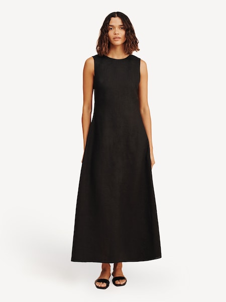 Black Matilda Linen Midi Dress (F23878) | £345