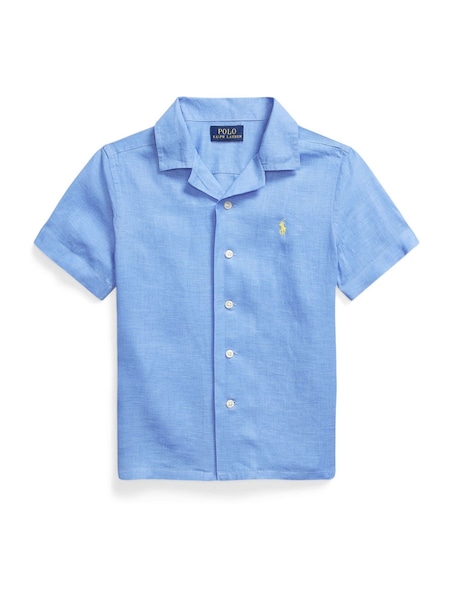 Blue Boys Linen Camp Collar Linen Shirt (F28478) | £79