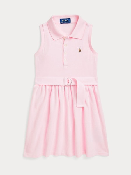 Pink Girls Belted Knit Oxford Polo Dress (F28490) | £105