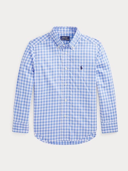 Blue Boys Gingham Check Poplin Shirt (F28517) | £75 - £79
