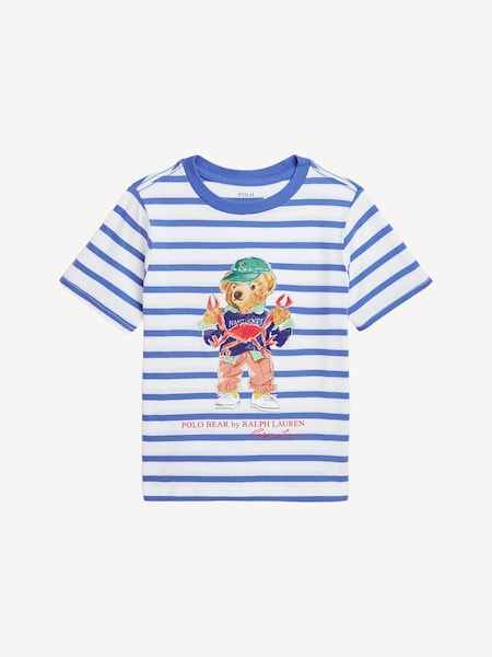 Blue Boys Polo Bear Striped Cotton Jersey 100% Cotton T-Shirt (F28525) | £49 - £55