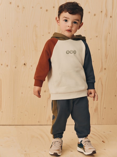 Ecru Off White and Charcoal Grey Colourblock Colourblock Hoodie and Joggers Set (3mths-7yrs) (F28818) | £18 - £22