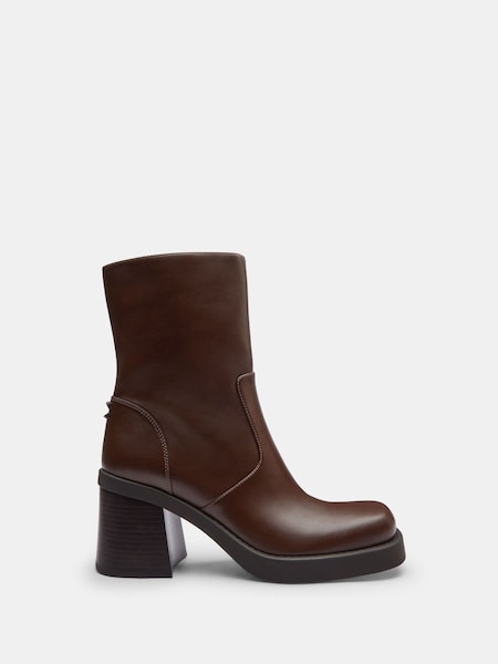Brown Sculpted C Leather Booties (F29740) | £295