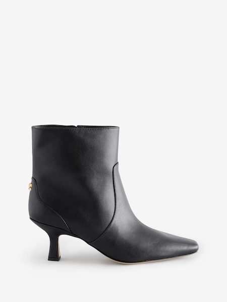 Black Sculpted C Kitten Heels Leather Booties (F29753) | £275