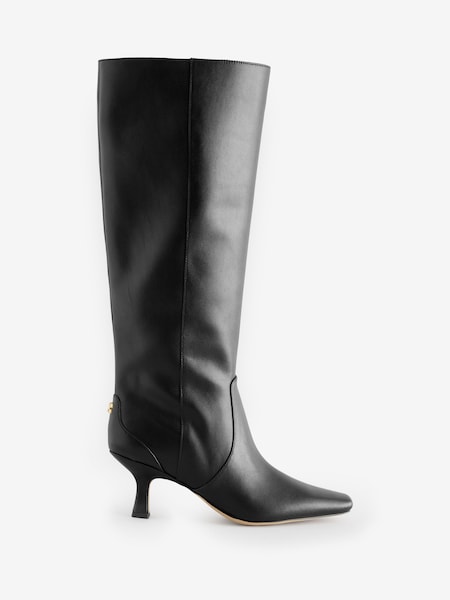 Black Sculpted C Kitten Heel Leather Boots (F29754) | £295