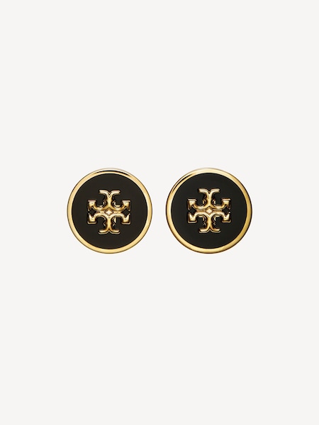 Black Kira Enamel Circle Stud Earrings (F29798) | £110