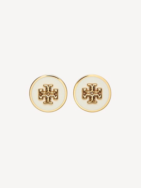 Gold Tone Kira Enamel Circle Stud Earrings (F29799) | £110