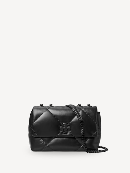 Black Kira Diamond Quilt Powder Coated Small Convertible Shoulder Bag (F29938) | £595