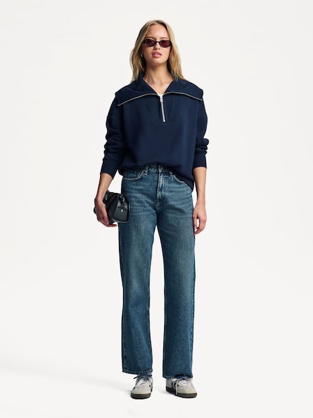 Blue Relaxed 100% Cotton Shea High Rise Straight Full Length Jeans (F30013) | £275