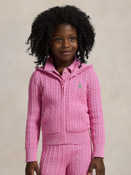 Pink Girls Cable Knit Full Zip Hoodie (F30820) | £115 - £125