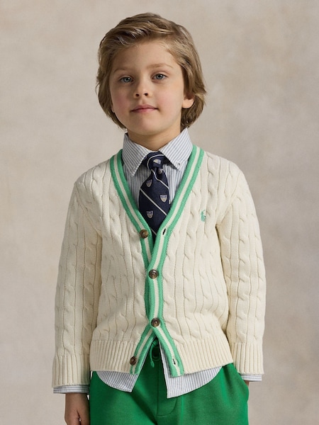 Cream Boys Cable Knit Stripe Detail Cricket Cardigan (F30832) | £125 - £135