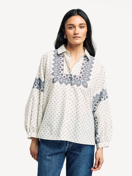 Cream Adda Embroidered Blouse (F31274) | £265