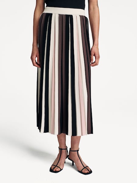Black Pleiadi Striped Pleated Midi Skirt (F31294) | £310