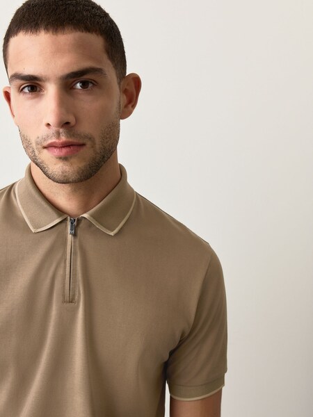 Brown Regular Fit Short Sleeve Tipped Polo Shirt (F34356) | £28