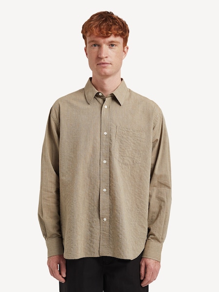 Brown Oversized Fit Mo Striped Long Sleeve Shirt (F35006) | £180