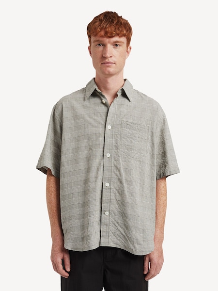 Green Oversized Fit Mo Check Short Sleeve Shirt (F35026) | £170