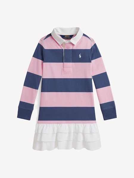 Pink Girls Block Stripe Collared Rugby Dress (F37722) | £105