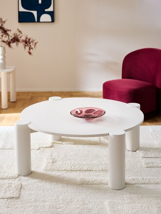 White Tube Leg Wood Veneer Coffee Table