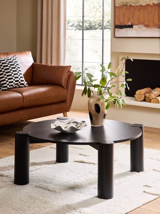 Black Tube Leg Wood Veneer Coffee Table