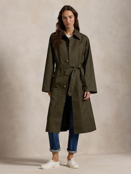Green Water Resistant Twill Long Car Coat (F43183) | £749