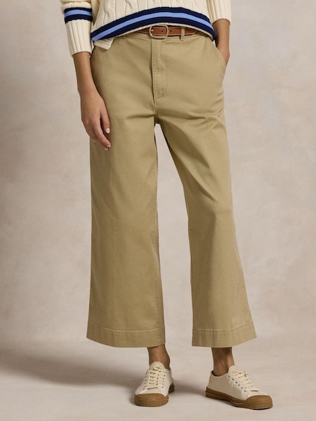 Green Twill Wide-Leg Cropped Trousers (F43190) | £189