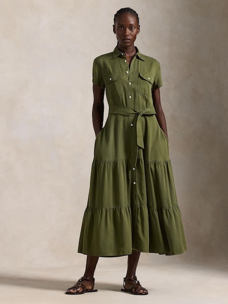Green Belted Tiered Shirt Dress (F43194) | £349