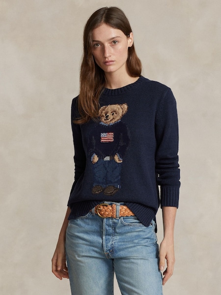 Blue Polo Bear Cotton Linen Sweater (F43199) | £549