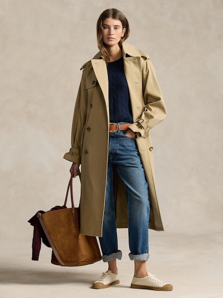 Brown Double Breasted Twill Trench Cotton Coat (F43202) | £749