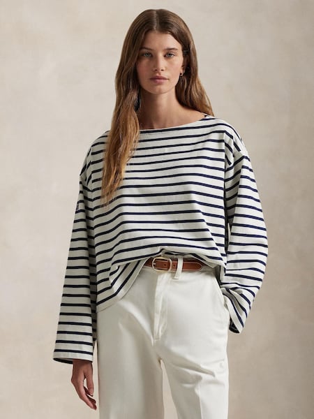 Blue Striped Boatneck Mariner T-Shirt (F43203) | £139