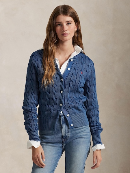 Blue Cable Knit Cotton Cardigan (F43205) | £225