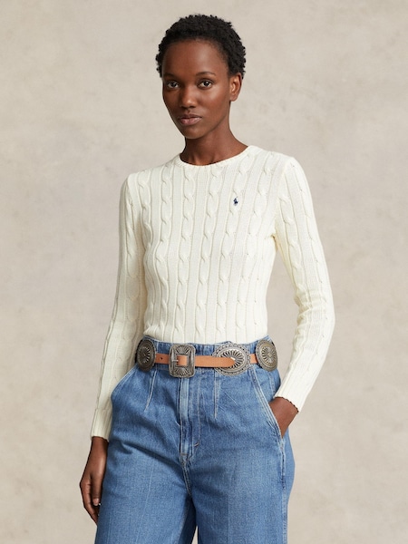 Cream Cable-Knit Cotton Crewneck Sweater (F43211) | £189