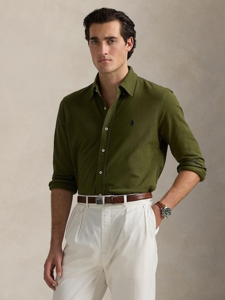 Green Long Sleeve Knit Cotton Shirt (F43405) | £129