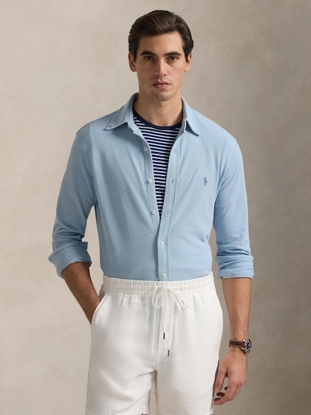Blue Long Sleeve Knit Cotton Shirt (F43418) | £149
