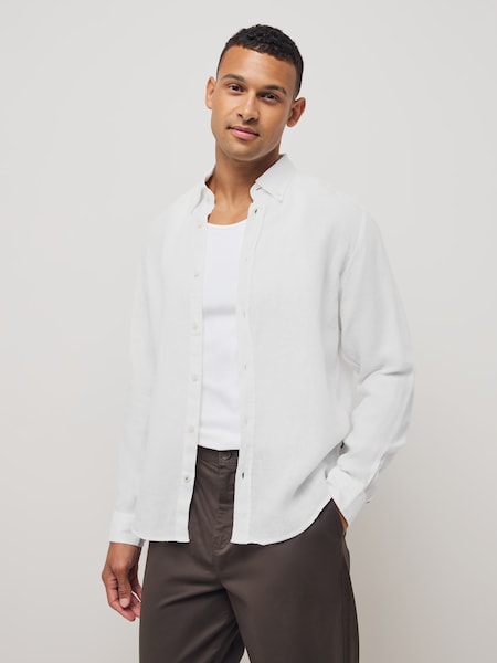 White Regular Fit Liam 100% Linen Shirt (F44067) | £119