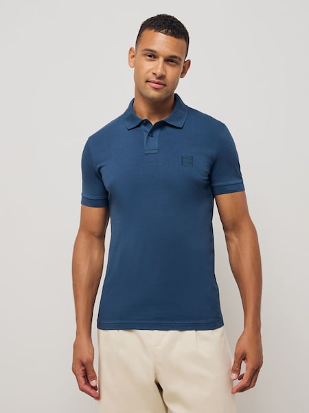 Navy Blue Passenger Slim-Fit Box Logo Polo Shirt (F44105) | £79