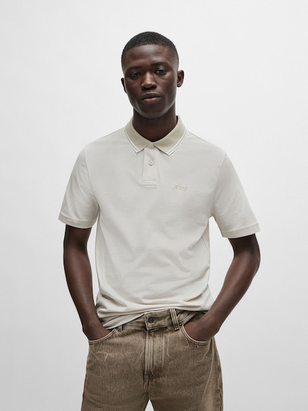 Cream Relaxed Fit 100% Cotton Tipped Collar Polo Shirt (F44159) | £89