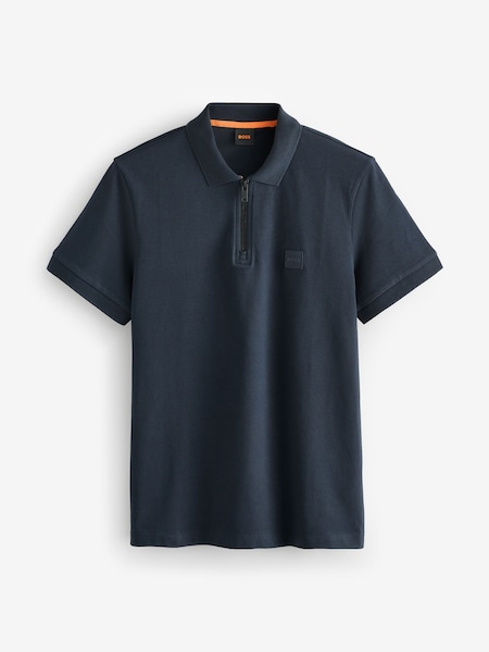 Blue Slim Fit Zip Neck Polo Shirt (F44286) | £79