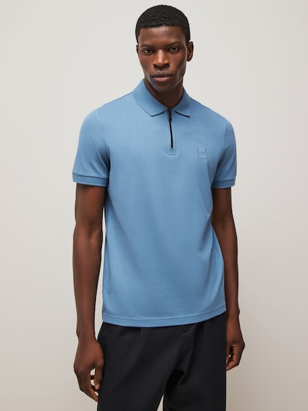Blue Slim-Fit Zip Neck Polo Shirt (F44339) | £79