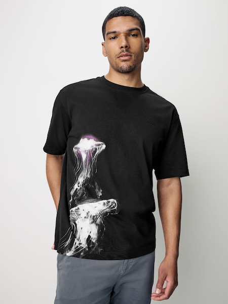 Black Relaxed Fit Graphic 100% Cotton T-Shirt (F44347) | £69
