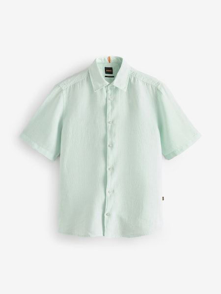 Blue Regular Fit Short Sleeve 100% Linen Shirt (F44379) | £89