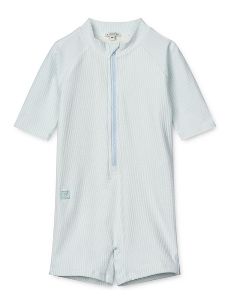 Blue Max Seersucker Short Sleeve UV Protection Swim Playsuit (F46998) | £51