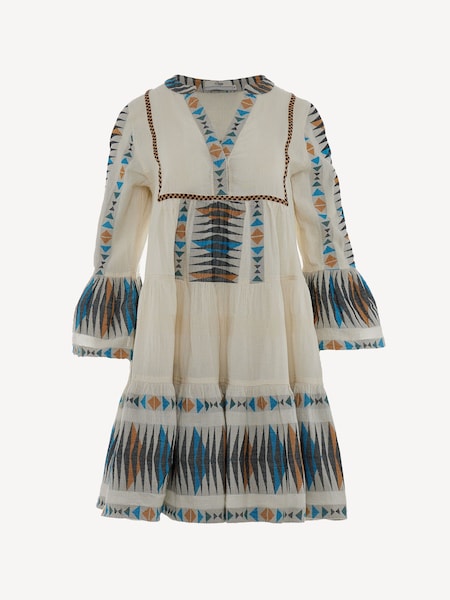 Cream Paradise Embroidered Stripe Short Dress (F48579) | £240