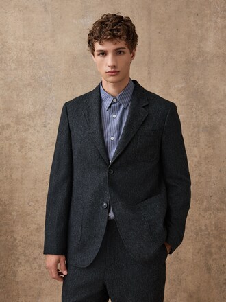 Charcoal Grey Relaxed Fit Wool Blend Suit Jacket
