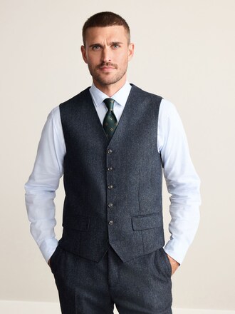Navy Blue Signature Abraham Moon 100% British Wool Donegal Suit Waistcoat