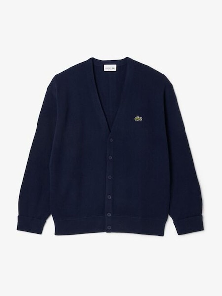 Blue Relaxed Fit Moss Stitch Wool Cardigan (F51074) | £170