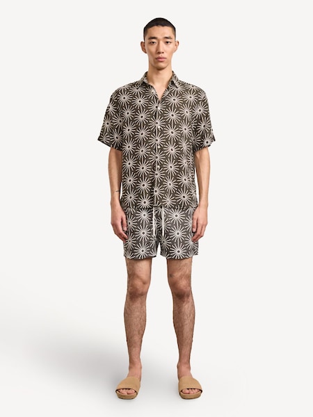 Brown Castro Linen Copa Sol Printed Shirt (F56374) | £215