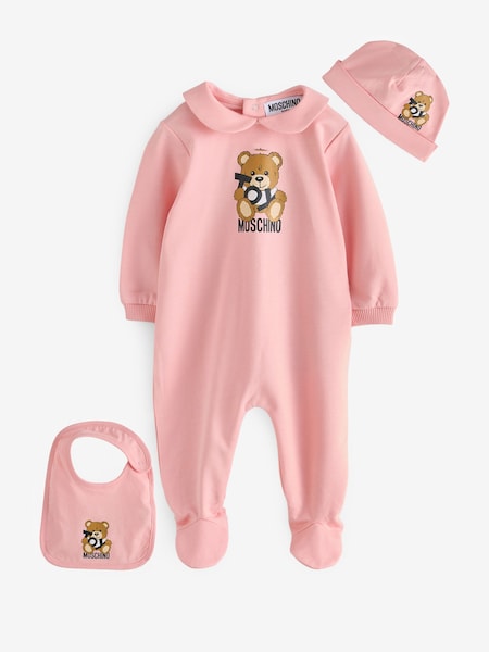 Pink Baby Logo Sleepsuit, Hat & Bib Giftset With Giftbox (F56889) | £179
