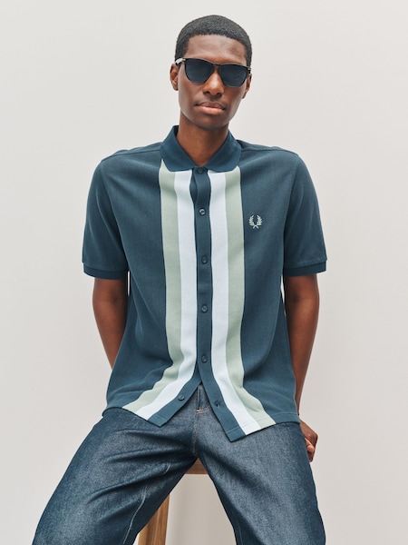Blue Panelled Button Through Polo Shirt (F57069) | £110