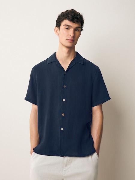 Blue Short Sleeve Casual Fit 100% Linen Shirt (F57391) | £135