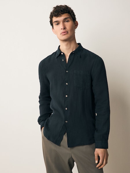 Blue Long Sleeve 100% Linen Shirt (F57395) | £145